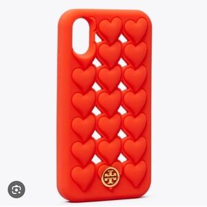 Tory Burch XS Silicone IPhone X case Red Orange Gold Logo